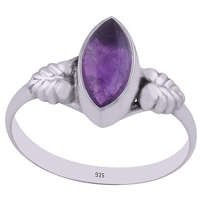 Gorgeous Textured Leaf Around Amethyst Marquise Shape 925 Sterling Solid Silver Ring - R3403003-1