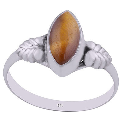 Gorgeous Textured Leaf Around Tiger's Eye Marquise Shape 925 Sterling Solid Silver Ring - R3403003-11