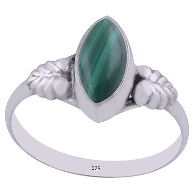 Gorgeous Textured Leaf Around Malachite Marquise Shape 925 Sterling Solid Silver Ring - R3403003-12
