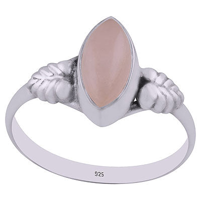 Gorgeous Textured Leaf Around Rose Quartz Marquise Shape 925 Sterling Solid Silver Ring - R3403003-14
