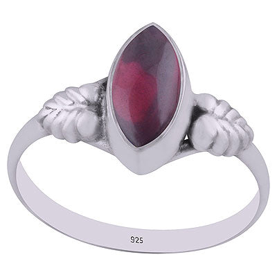 Gorgeous Textured Leaf Around Garnet Marquise Shape 925 Sterling Solid Silver Ring - R3403003-2