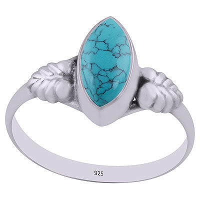 Gorgeous Textured Leaf Around Turquoise Marquise Shape 925 Sterling Solid Silver Ring - R3403003-3