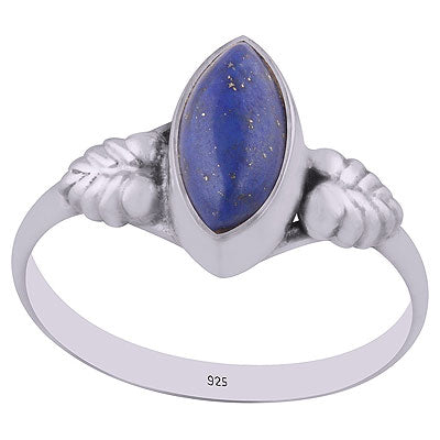 Gorgeous Textured Leaf Around Lapis Marquise Shape 925 Sterling Solid Silver Ring - R3403003-6