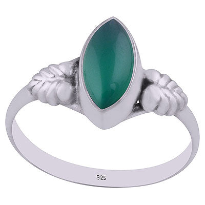 Gorgeous Textured Leaf Around Green Onyx Marquise Shape 925 Sterling Solid Silver Ring - R3403003-8