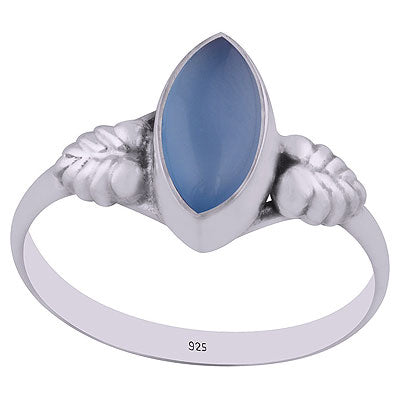 Gorgeous Textured Leaf Around Blue Chalcedony Marquise Shape 925 Sterling Solid Silver Ring - R3403003-9