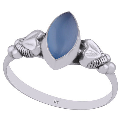 Beautiful Handcrafted Heart Around Blue Chalcedony Marquise Shape 925 Sterling Solid Silver Ring - R3403004-9
