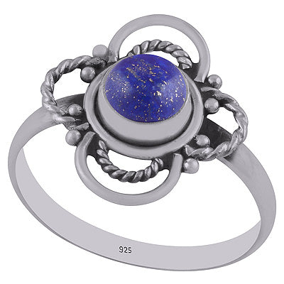Beautiful Textured Wire work Around Lapis Round Shape 925 Sterling Solid Silver Ring - R3403005-6