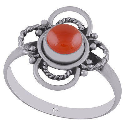 Beautiful Textured Wire work Around Carnelian Round Shape 925 Sterling Solid Silver Ring - R3403005-7