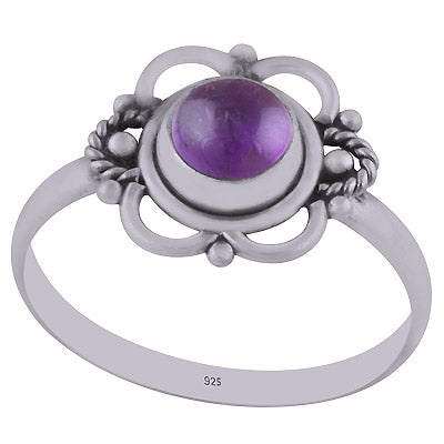 Stunning Handwork Around Amethyst Round Shape 925 Sterling Solid Silver Ring - R3403006-1