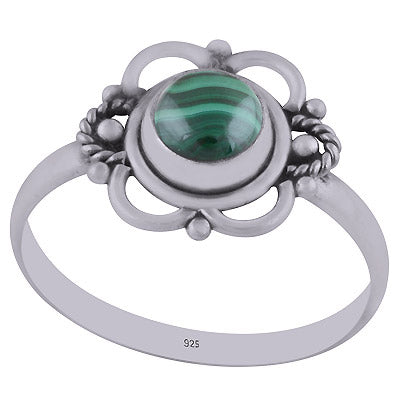 Stunning Handwork Around Malachite Round Shape 925 Sterling Solid Silver Ring - R3403006-10