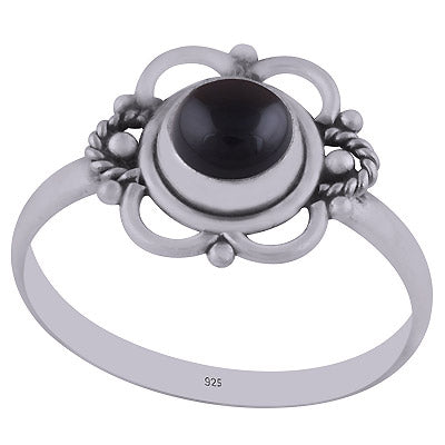 Stunning Handwork Around Black Onyx Round Shape 925 Sterling Solid Silver Ring - R3403006-11