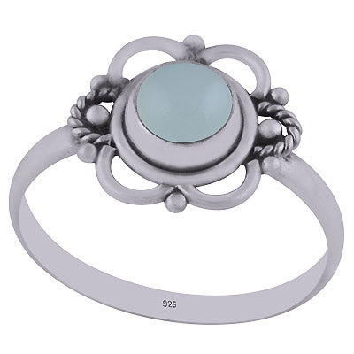 Stunning Handwork Around Aqua Chalcedony Round Shape 925 Sterling Solid Silver Ring - R3403006-13