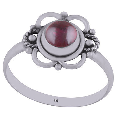 Stunning Handwork Around Garnet Round Shape 925 Sterling Solid Silver Ring - R3403006-2