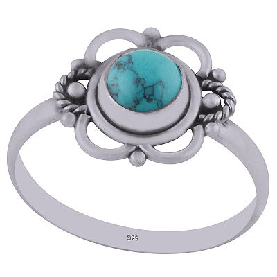 Stunning Handwork Around Turquoise Round Shape 925 Sterling Solid Silver Ring - R3403006-3