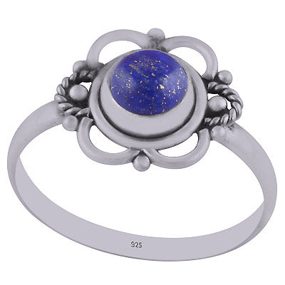 Stunning Handwork Around Lapis Round Shape 925 Sterling Solid Silver Ring - R3403006-6