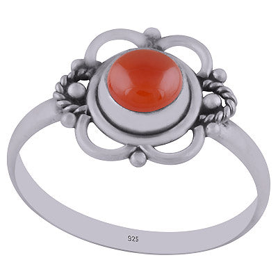 Stunning Handwork Around Carnelian Round Shape 925 Sterling Solid Silver Ring - R3403006-7