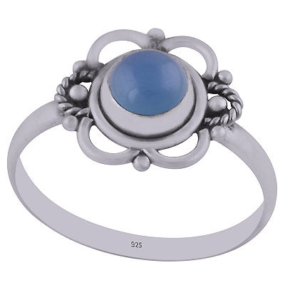Stunning Handwork Around Blue Chalcedony Round Shape 925 Sterling Solid Silver Ring - R3403006-8