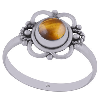 Stunning Handwork Around Tiger's Eye Round Shape 925 Sterling Solid Silver Ring - R3403006-9