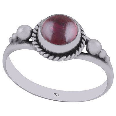 Alluring Rawa Work Around Garnet Round Shape 925 Sterling Solid Silver Ring - R3403008-2