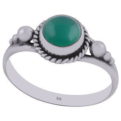 Alluring Rawa Work Around Green Onyx Round Shape 925 Sterling Solid Silver Ring - R3403008-8