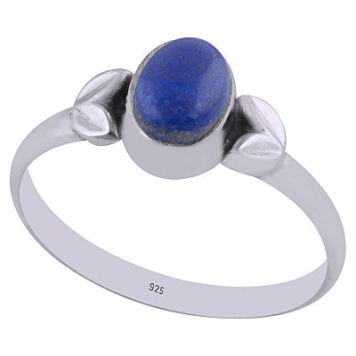 Alluring Textured Leaf Around Lapis Oval Shape 925 Sterling Solid Silver Ring - R3403009-6