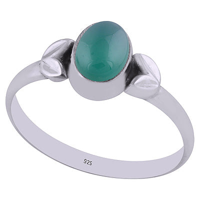 Alluring Textured Leaf Around Green Onyx Oval Shape 925 Sterling Solid Silver Ring - R3403009-8