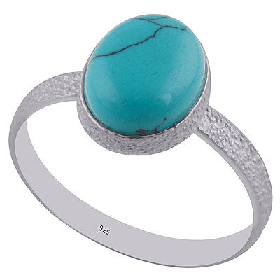 Beautiful Textured Shank Around Turquoise Oval Shape 925 Sterling Solid Silver Ring - R3403011-2