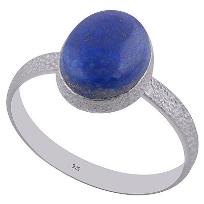 Beautiful Textured Shank Around Lapis Oval Shape 925 Sterling Solid Silver Ring - R3403011-5