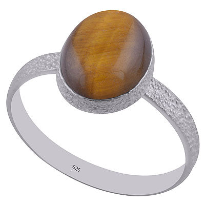 Beautiful Textured Shank Around Tiger's Eye Oval Shape 925 Sterling Solid Silver Ring - R3403011-8