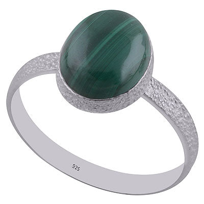 Beautiful Textured Shank Around Malachite Oval Shape 925 Sterling Solid Silver Ring - R3403011-9