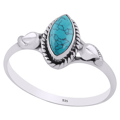 Beautiful Handcrafted work Around Turquoise Marquise Shape 925 Sterling Solid Silver Ring - R3403013-23