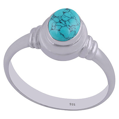 Beautiful Gemstone Turquoise Oval Shape 925 Sterling Solid Silver Ring - R3403015-3