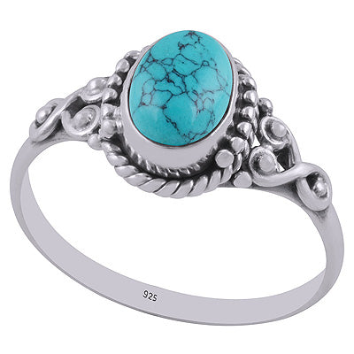 Gorgeous Rawa & Wire Work Around Turquoise Oval Shape 925 Sterling Solid Silver Ring - R3403017-3