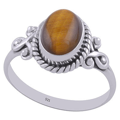 Beautiful Rawa & Wire Work Around Tiger's Eye Oval Shape 925 Sterling Solid Silver Ring - R3403018-10