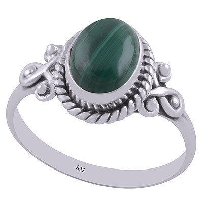 Beautiful Rawa & Wire Work Around Malachite Oval Shape 925 Sterling Solid Silver Ring - R3403018-11