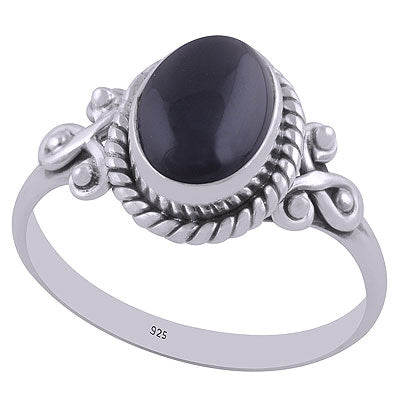 Beautiful Rawa & Wire Work Around Black Onyx Oval Shape 925 Sterling Solid Silver Ring - R3403018-14