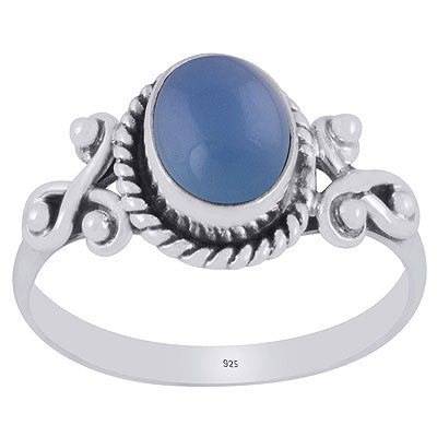Beautiful Rawa & Wire Work Around Blue Chalcedony Oval Shape 925 Sterling Solid Silver Ring - R3403018-16