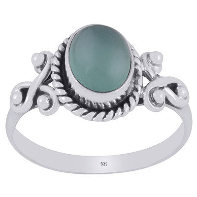 Beautiful Rawa & Wire Work Around Aqua Chalcedony Oval Shape 925 Sterling Solid Silver Ring - R3403018-17