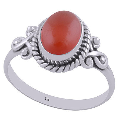 Beautiful Rawa & Wire Work Around Carnelian Oval Shape 925 Sterling Solid Silver Ring - R3403018-6