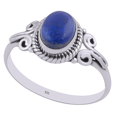 Stunning Handcrafted Work Around Lapis Oval Shape 925 Sterling Solid Silver Ring - R3403019-15