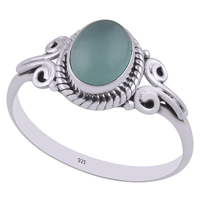 Stunning Handcrafted Work Around Aqua Chalcedony Oval Shape 925 Sterling Solid Silver Ring - R3403019-17