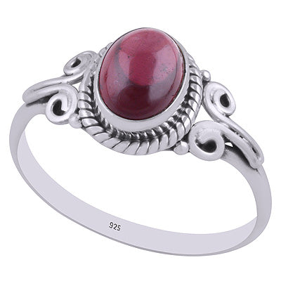 Stunning Handcrafted Work Around Garnet Oval Shape 925 Sterling Solid Silver Ring - R3403019-2