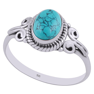 Stunning Handcrafted Work Around Turquoise Oval Shape 925 Sterling Solid Silver Ring - R3403019-3