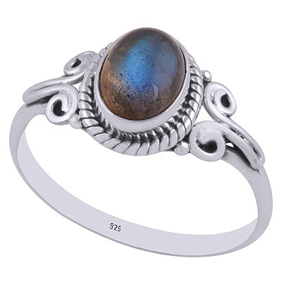 Stunning Handcrafted Work Around Labradorite Oval Shape 925 Sterling Solid Silver Ring - R3403019-5