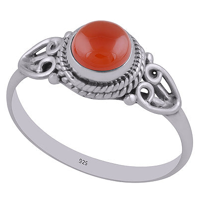 Alluring Textured Wire & Rawa Work Around Carnelian Round Shape 925 Sterling Solid Silver Ring - R3403020-7