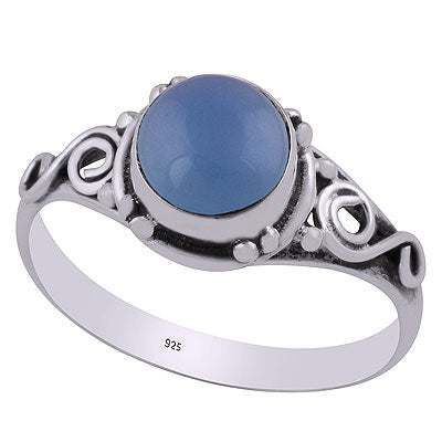 Beautiful Coil Wire Work Around Blue Chalcedony Round Shape 925 Sterling Solid Silver Ring - R3403021-29