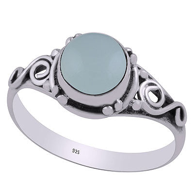 Beautiful Coil Wire Work Around Aqua Chalcedony Round Shape 925 Sterling Solid Silver Ring - R3403021-30