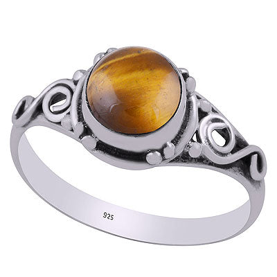 Beautiful Coil Wire Work Around Tiger's Eye Round Shape 925 Sterling Solid Silver Ring - R3403021-31