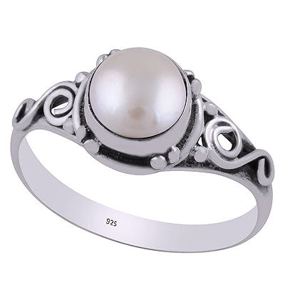 Beautiful Coil Wire Work Around Pearl Round Shape 925 Sterling Solid Silver Ring - R3403021-33