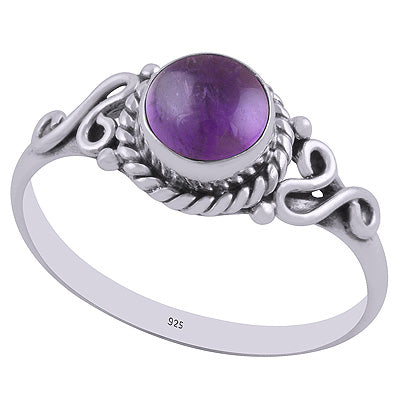 Gorgeous Textured Wire Work Around Amethyst Round Shape 925 Sterling Solid Silver Ring - R3403022-1